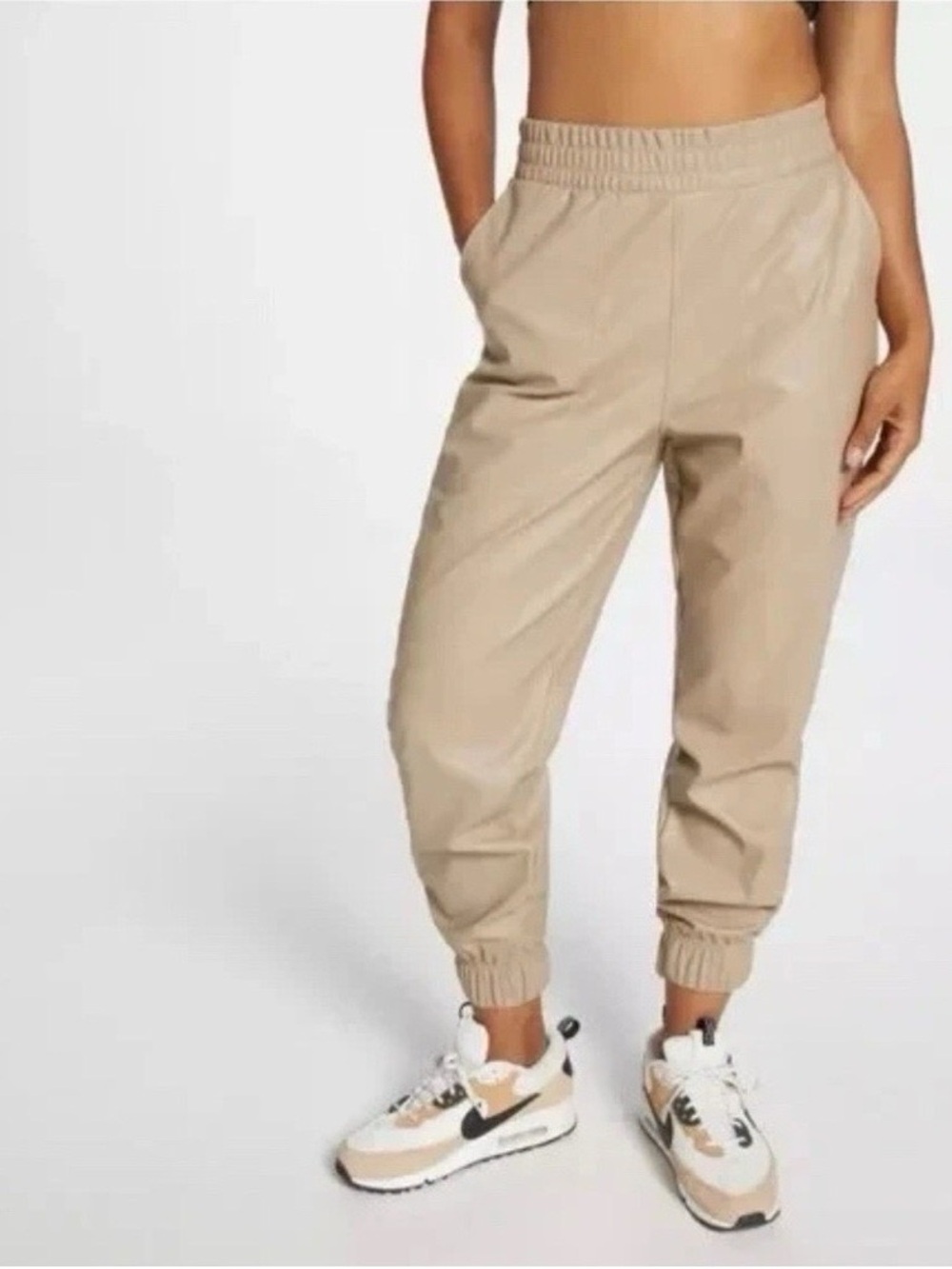 CALIA by Carrie Underwood Small Barely Khaki Ath-Leather High-Rise Jogger Pants